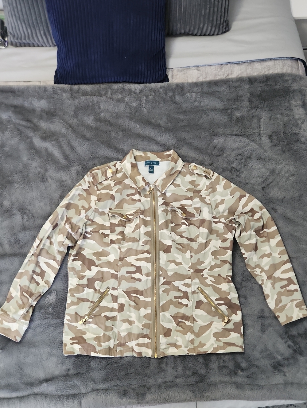 Karen Scott Womans Camouflage Zip Jacket